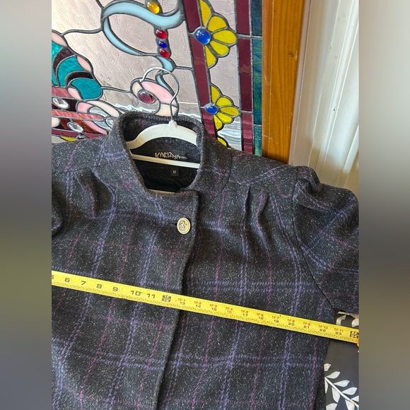 Karizma Vintage Wool Plaid Jacket Blazer Purple Gray Made In Ukraine Size 12 - Picture 9 of 11